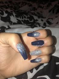 Short acrylic nail ideas , beautiful short acrylic nails you want to share. Medium Length Navy Silver Ombre Sparkle Acrylic Nails Acrylicnailsglitter Silvernails Navy And Silver Nails Blue And Silver Nails Prom Nails Silver
