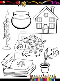 Casa Caricatura Objetos Pagina Para Colorir Fotomural Fotomurais Caixa De Dinheiro Coloracao Tanque De Peixes Myloview Com Br
