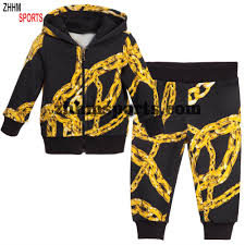 Black And Gold Tracksuit Gold Chain Printed Tracksuit For Kids T Training Jogging Wear Originals Fleece Half Zip Hood Tracksuit How To Wear Black Gold Chain