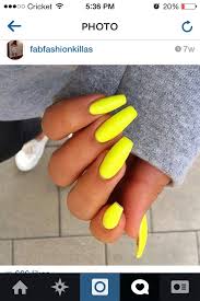 We have found 41 classy ways to wear short coffin nails! Neon Yellow Coffin Shaped Nails Yellow Nails Spring Nail Colors Nails