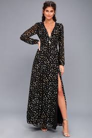 Sparks Fly Black Star Print Long Sleeve Maxi Dress Prom Dresses Long With Sleeves Maxi Dress Long Sleeve Maxi