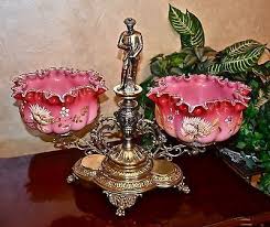 Rare Wmf Double Sp Brides Basket Gold Washed With Pair Of Cranberry Brides Bowls