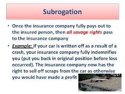 Subrogation is the process through which an insurance company tries to recover costs from another party after paying a claim. Questions To Consider 1 What Is The Difference