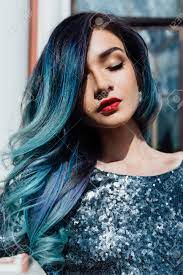 See more ideas about dyed hair, hair, hair styles. Fashion Portrait Of Gorgeous Girl With Blue Dyed Hair Long The Stock Photo Picture And Royalty Free Image Image 73611088