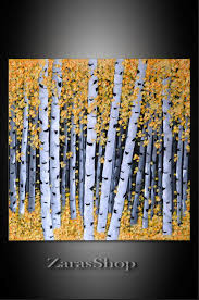 Black And White Birch Tree Wall Art Abstract Yellow Birch Trees Painting Aspen Forest By Zarasshop Birch Tree Painting Aspen Trees Painting Birch Trees Painting