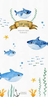 Baby Shark Clipart Baby Shark Birthday Party Watercolor Clipart Animals Clipart Nursery Wall Decor Sea Animals Party Watercolor Clipart Baby Shark Shark Birthday