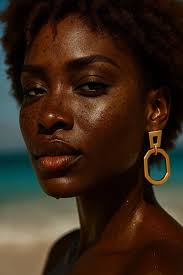 African american woman in denim dress