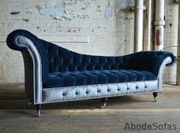 Bespoke Chesterfield Chaise Lounge Sofa Commissioned By Interiors By Ashley Navy Plush Velvet And Contrasting Silver Chaise Lounge Sofa Furniture Lounge Sofa