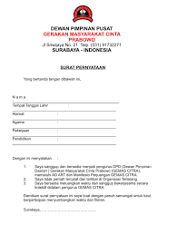 Surat pernyataan kesanggupan harus mencatumkan sebuah pernyataan secara jelas akan kesanggupan untuk melakasanakan tugas yang akan diberikan serta mau menanggung resiko apapun baik berupa hukuman atau hal lainnya jika terbukti bersalah atau gagal dalam menjalankan tugas. Surat Pernyataan Kesediaan Menjadi Pengurus Gemas Citra Badan Investigasi Tindak Pidana Korupsi