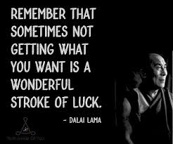 Sometimes not getting what you want is a wonderful stroke of luck!- Dalai  Lama
