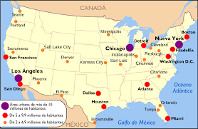En este mapa podemos observar dónde se localiza cada uno de ellos, cuál es su capital y qué ciudades son las más destacadas. File Mapa Ciudades Usa Svg Wikimedia Commons