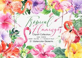 Tropical red hibiscus green palm leaves seamless vector. Tropical Flamingo Clipart Tropical Hibiscus Watercolor Flowers Leaves Orange Floral Bright Green Foliage Macaw Wedding Acv Store