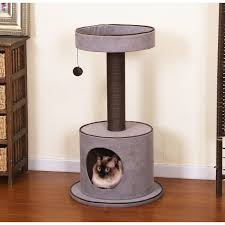 Small Cat Tree In Gray Solid Chenille In 2020 Small Cat Tree Cat Litter Box Furniture Small Cat