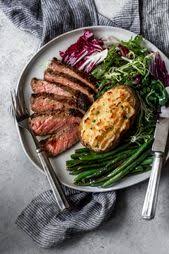 Cheesy Cheddar Twice Baked Potatoes Recipe With Seared Steak From Cooking With Cocktail Rings Twice Baked Potatoes Baked Potato Recipes Stuffed Baked Potatoes