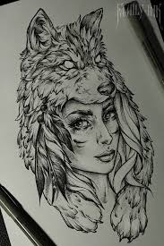 Girl Head Tattoosketch By Family Ink Tattooart Tattoosketch Wolf Feather Wolf Girl Tattoos Girl Tattoo Images Head Tattoos