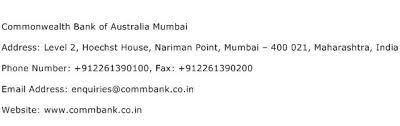 Commonwealth bank of australia mumbai contact phone number is : Commonwealth Bank Of Australia Mumbai Address Contact Number Of Commonwealth Bank Of Australia Mumbai
