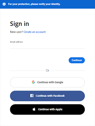 قم بتسجيل الدخول إلى حساب Adobe الخاص بك باستخدام حسابك على Facebook أو Google أو Apple
