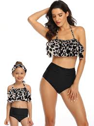 Ukap 2pcs Family Matching Swimwear Strapless Leaves Print High Waist Mother Daughter Women Parent Child Kids Girl Beachwear Bathing Suit Swimsuit Push Up Bra In 2020 Girls Beachwear Matching Swimwear Swimsuits