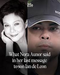 Actor Ian de Leon revealed the last message he received from his late  mother, National Artist for Film and Broadcast Arts Nora Aunor. Check the  comments for the full story.