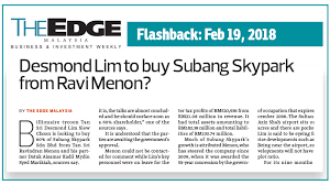 Le joyau de la couronne de desmond lim siew lim est devenu milliardaire pour la première fois en 2017. Wct Buys 60 Stake In Subang Skypark The Edge Markets
