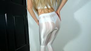WEARING SEE THROUGH GLOSSY😈 WHITE TRANSPARENT LEGGINGS SHOWING MY LACE  PANTIES AND I GET CUM
