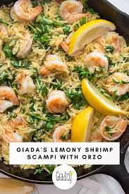 Giada S Lemony Shrimp Scampi With Orzo Giadzy Recipe In 2020 Giada Recipes Recipes Seafood Dishes