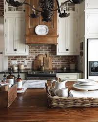 Wonderful Rustic Farmhouse Kitchen I Love The Brick Wall Backsplash Love The White Cabinet Door H Farmhouse Kitchen Backsplash Rustic Kitchen Kitchen Remodel