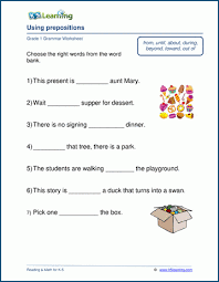 Learn about english grade 4 grammar prepositions with free interactive flashcards. Prepositions Worksheets K5 Learning
