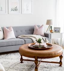 Our Blush Pink Velvet Pillows On Soft Grey Sofa But How About That Cof Coffee Table Living Room Modern Ottoman In Living Room Coffee Table Decor Living Room