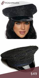 Rhinestone Police Officer Patrol Cop Hat Black Police Officer Rhinestone Adjustable Hat