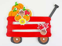 18 tall, shade 13 base 10 white washed with applied cheery red tulips with green stalk and leaves in a red pot. Fall Wagon Popsicle Stick Craft Fun365