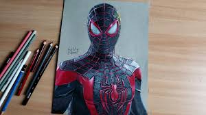 Symbioooooootes a set of commissioned pieces for @aranaescarlata1888 jessica drew + scream silk + mania prowler + lasher miles morales + riot anya corazon + phage black cat + agony julia carpenter +. Wanted To Share A Drawing Of Miles Morales Classic Suit Took Me About 30 Hours To Do Ps5