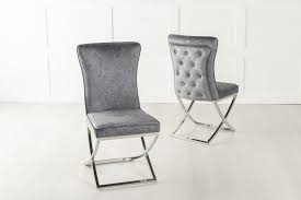 Urban Deco Lyon Grey Velvet Fabric Tufted Back Dining Chair Tufted Dining Chairs Dining Chairs Fabric Dining Chairs
