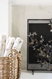 Birch Logs For Fireplace Display Butterfly Fireplace Screen By Claire Crowe Basket Of Birch Logs Living Room Design By Blue Print Furniture Boutique Custom Fireplace Fireplace Accessories