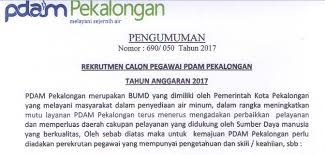 Cari lowongan kerja pdam terbaru januari 2021. Lowongan Kerja Rekrutmen Calon Pegawai Pdam Pekalongan Tahun 2017