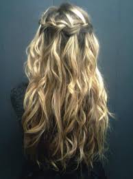 To create the waterfall effect, drop the last strand of hair after each pass. Waterfall Braid For Curly Hair Long Curly Hairstyle With Braid Hairstyles Weekly