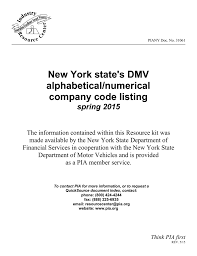 Contact information for auto insurers. New York State S Dmv Alphabetical Numerical Company Code