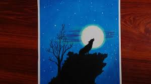 Step by step instructions on drawing a simple wolf howling at the moon. Wolf Howling At Moon Light Night Step By Step Drawing With Oil Pastels Youtube