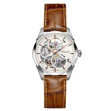 Voici une toute nouvelle montre a quartz avec son bracelet en cuir pour femme et de haute qualité. Montre Femme Hamilton Jazzmaster Viewmatic Skeleton Lady Auto Bracelet Cuir Marron H32405551