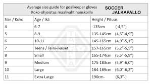 Goalkeeper Gloves Size Chart