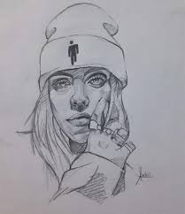 Starting on the right hand side, begin drawing billie's hair which is long and slightly wavy. Billie Eilish Sketch Print Sasha Iglesias Artelista Com