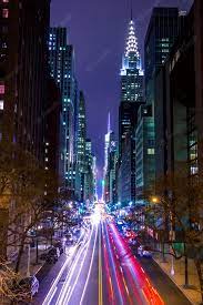 Eua Cidade De Nova York Manhattan Noite 42 Predios Altos Luzes De Rua E Farois De Carros Foto Premium