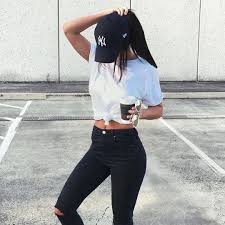 Obsessed With This Casual Outfit Black Ripped Skinny Jeans White T Shirt Baseball Cap Cap Outfit Black Ripped Skinny Jeans 20th Clothing