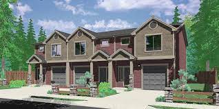 House Front Color Elevation View For T 417 Triplex Plans With Basement Row House Plans Open Floor Plan Home Design Floor Plans Basement House Plans Row House