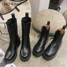 A pair of faux leather, high ankle boots that features elastic side panels on each side and chunky platform soles. Women Chunky Heel Ankle Boots Woman Shoes Brand Designer Chelsea Boots Female Platform Boots Lasdies Fashion Shoe Spring Ankle Boots Aliexpress
