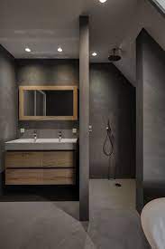 betonlook badkamer gecombineerd met houten meubels badkamer badkamer stijl design badkamer