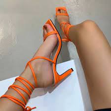 Fresh Green Orange Lace Up Sexy Sandals For Women Summer High Heel Shoes Square Toe High Heel Dress Sandal Big Size 43 High Heels Aliexpress