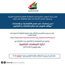 وزارة التجارة والصناعة أطلقت اليوم خريطة الاستثمارات الصناعية. ÙˆØ²Ø§Ø±Ø© Ø§Ù„ØªØ¬Ø§Ø±Ø© ×'×˜×•×•×™×˜×¨ ØªØ¹Ù„Ù† ÙˆØ²Ø§Ø±Ø© Ø§Ù„ØªØ¬Ø§Ø±Ø© ÙˆØ§Ù„ØµÙ†Ø§Ø¹Ø© Ø¹Ù† ØªÙˆÙØ± ÙˆØ¸Ø§Ø¦Ù Ø´Ø§ØºØ±Ø© ÙÙŠ Ù…Ù‚Ø± Ø§Ù„Ù…Ù†Ø¸Ù…Ø© Ø§Ù„Ø¹Ø§Ù„Ù…ÙŠØ© Ù„Ù„Ù…Ù„ÙƒÙŠØ© Ø§Ù„ÙÙƒØ±ÙŠØ© ÙÙŠ Ø¬Ù†ÙŠÙ
