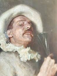Ölgemälde Münchner Schule Karneval Fasching Pierrot Harlekin Carl Seiler  ~1900