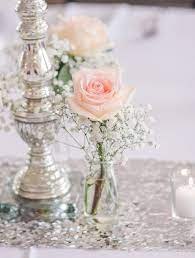 Blush Rose And Baby S Breath Centerpiece Flower Centerpieces Wedding Pink Wedding Centerpieces Inexpensive Wedding Flowers